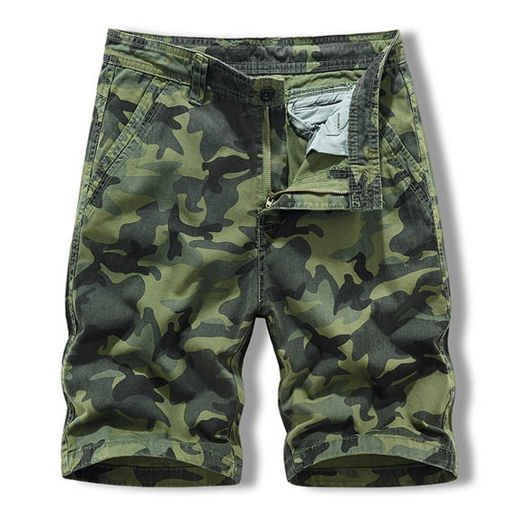 WREESH Men's Camouflage Cargo Shorts Workwear Shorts Outdoor Travel Hiking Shorts Multi Pocket Zipper Straight Leg Shorts Casual Summer Shorts Olive Green