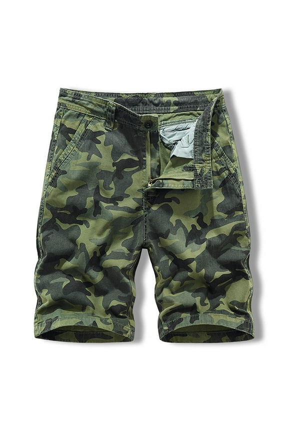 Men's Camouflage Cargo Shorts Workwear Shorts Outdoor Travel Hiking Shorts Multi Pocket Zipper Straight Leg Shorts Casual Summer Shorts Olive Green