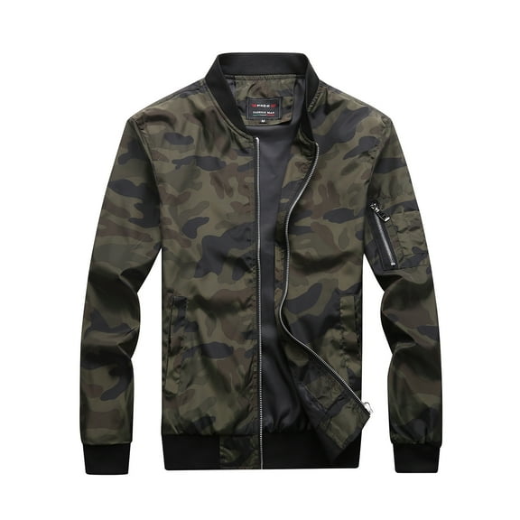 WREESH Men's Camouflage Print Utility Jacket with Cargo Pockets, Military-Inspired Lightweight Zip-Up Coat for Outdoor Adventures