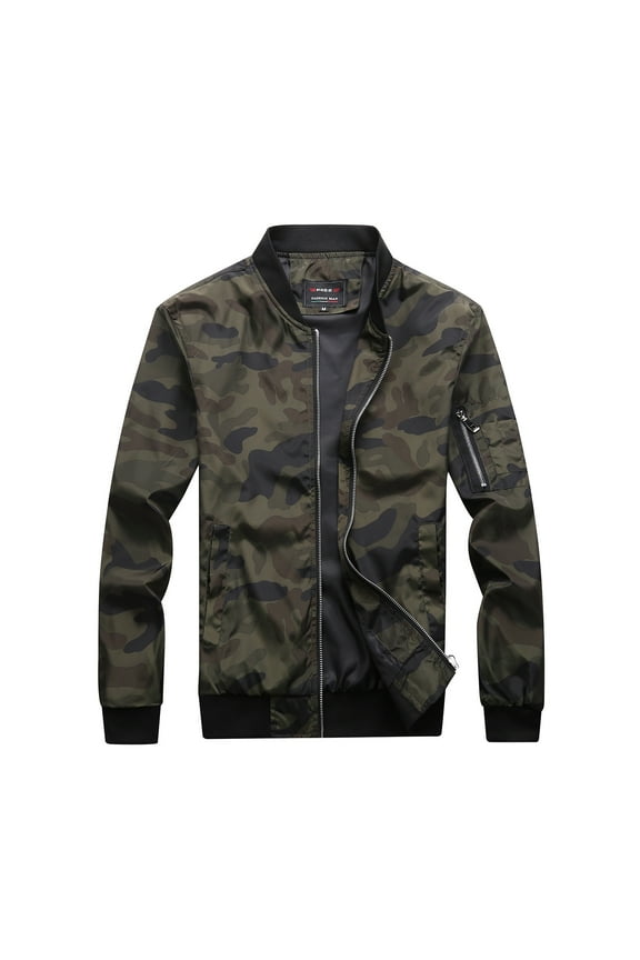 Men's Camouflage Print Utility Jacket with Cargo Pockets, Military-Inspired Lightweight Zip-Up Coat for Outdoor Adventures
