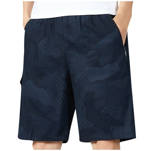 WREESH Men's Camouflage Shorts Outdoor Gym Workout Shorts Summer Casual Printed Cotton Shorts Loose Straight Leg Shorts Blue