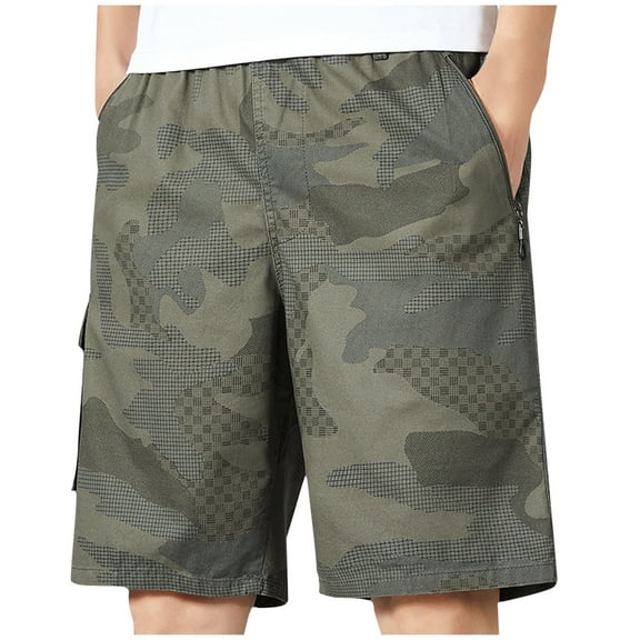 WREESH Men's Camouflage Shorts Outdoor Gym Workout Shorts Summer Casual Printed Cotton Shorts Loose Straight Leg Shorts Olive Green