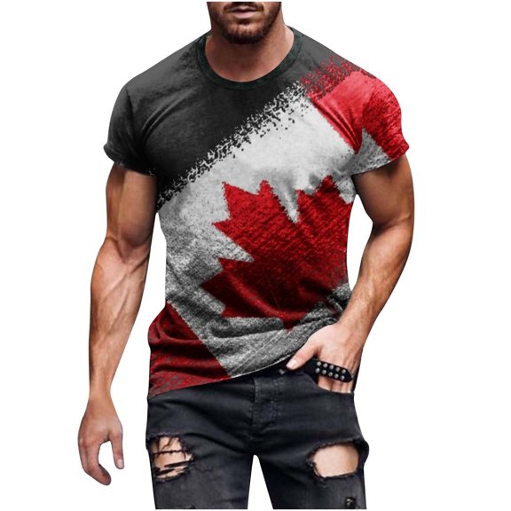 WREESH Men's Canadian Flag Athletic T-Shirt: Fashionable Sports Short Sleeves Dark Gray