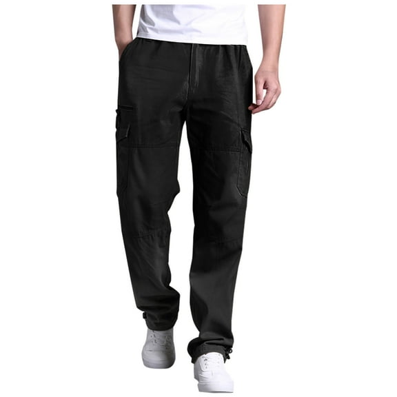 WREESH Men's Cargo Pants Camouflage Pants Cotton Multi-Pocket Elastic Waist Wear-Resistant Overalls Full Length Pants Black