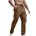 thumbnail image 1 of WREESH Men's Cargo Pants Casual Multiple Pockets Outdoor Straight Type Fitness Pants Trousers Coffee, 1 of 6