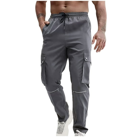 WREESH Men's Cargo Pants Casual Multiple Pockets Outdoor Straight Type Fitness Pants Trousers Dark Gray