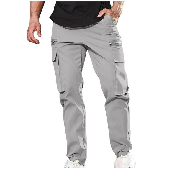 WREESH Men's Cargo Pants Casual Multiple Pockets Outdoor Straight Type Fitness Pants Trousers Gray