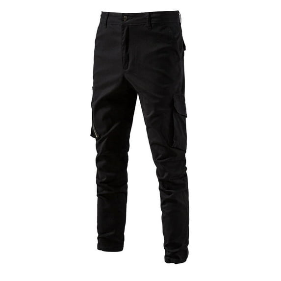 WREESH Men's Cargo Pants Fashion Casual Pure Color Outdoors Zipper Pocket Casual Pants Sweatpants Black