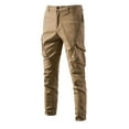 thumbnail image 1 of WREESH Men's Cargo Pants Fashion Casual Pure Color Outdoors Zipper Pocket Casual Pants Sweatpants Khaki, 1 of 4