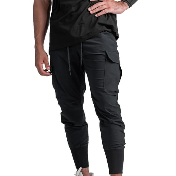 WREESH Men's Cargo Pants Fashion Sports Casual Casual Pants Fitness Leggings Sweatpants Black