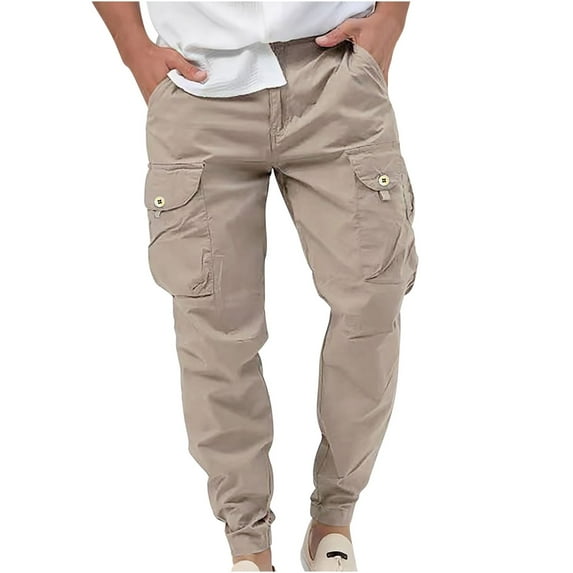 WREESH Men's Cargo Pants Jogger Pants Cotton and Linen Elastic Waist Blended Breathable Comfortable Soft Beach Casual Trousers Full Length Pants Khaki
