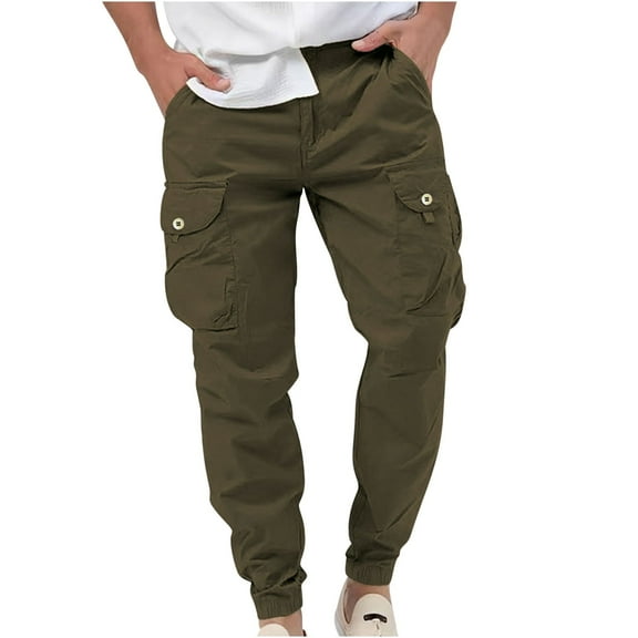 WREESH Men's Cargo Pants Jogger Pants Cotton and Linen Elastic Waist Blended Breathable Comfortable Soft Beach Casual Trousers Full Length Pants Olive Green