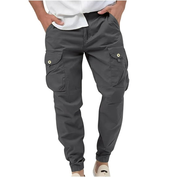 WREESH Men's Cargo Pants Jogger Pants Cotton and Linen Elastic Waist Blended Breathable Comfortable Soft Beach Casual Trousers Full Length Pants Gray
