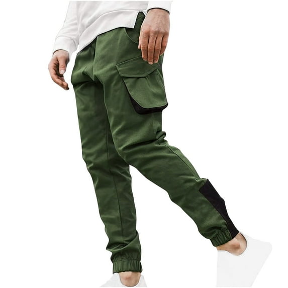 WREESH Men's Cargo Pants Slim Fittingting Color Matching Leggings Drawstring Pants Outdoor Sports Casual Pants Overalls Pants Olive Green