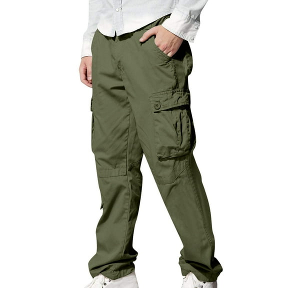 WREESH Men's Cargo Pants Slim Multi Pocket Straight Trousers Outdoor Sports Overalls Pants Olive Green