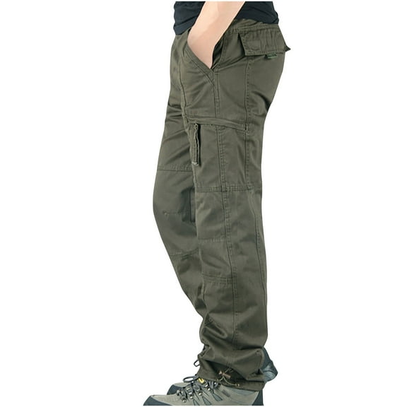 WREESH Men's Cargo Pants Slim Multi Pocket Straight Trousers Outdoor Sports Overalls Pants Olive Green
