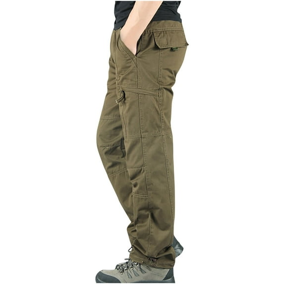 WREESH Men's Cargo Pants Slim Multi Pocket Straight Trousers Outdoor Sports Overalls Pants Yellow