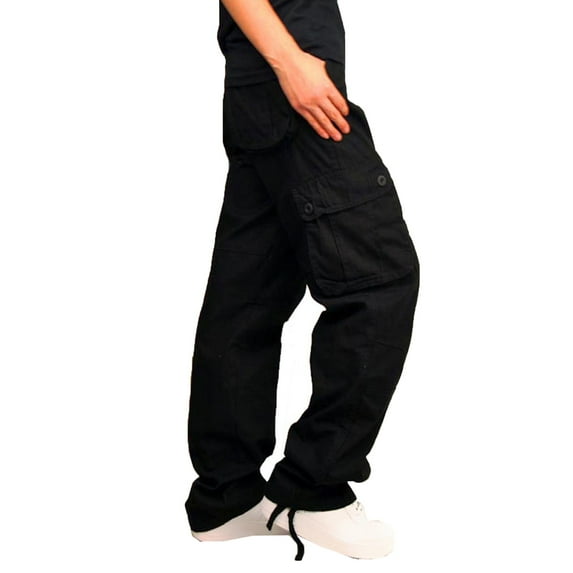 WREESH Men's Cargo Pants Solid Multi-Pocket Washed Overalls Outdoor Casual Pants Trousers Black