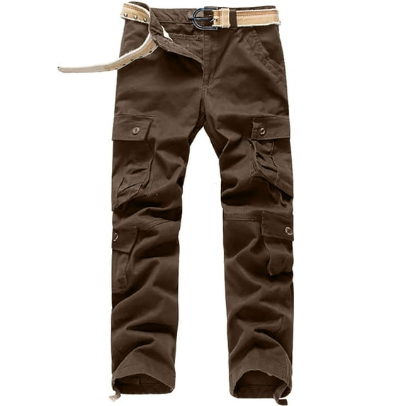 WREESH Men's Cargo Pants Solid Multi-Pocket Washed Overalls Outdoor Casual Pants Trousers Coffee