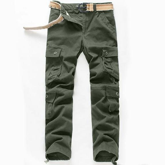 WREESH Men's Cargo Pants Solid Multi-Pocket Washed Overalls Outdoor Casual Pants Trousers Olive Green