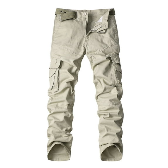 WREESH Men's Cargo Pants Solid Multi-Pocket Washed Overalls Outdoor Casual Pants Trousers White