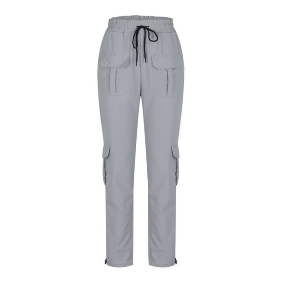 WREESH Men's Cargo Pants Solid Patchwork Casual Multiple Pockets Outdoor Straight Type Fitness Pants Trousers Gray