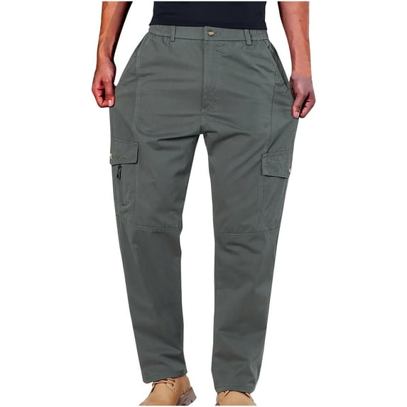 WREESH Men's Cargo Pants Trousers Pants Cotton Solid Color Multi-Pocket Pants Work Pants Casual Pants Straight-Leg Pants Denim Trousers Olive Green