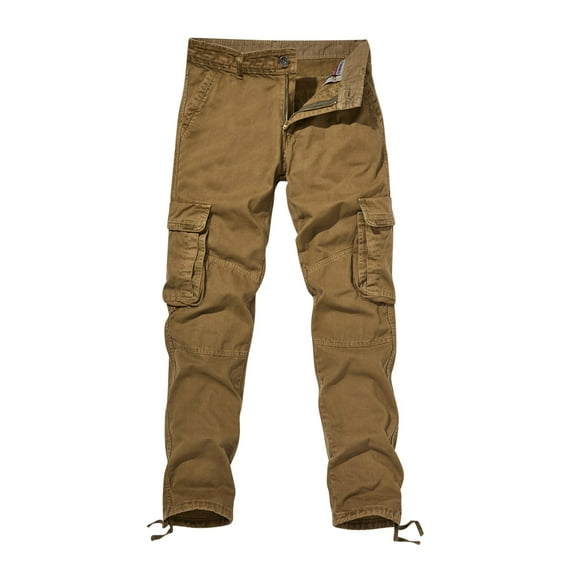 WREESH Men's Cargo Pants Trousers Pants for Cotton Solid Color Multi-Pocket Straight-Leg Pants Denim Trousers Khaki