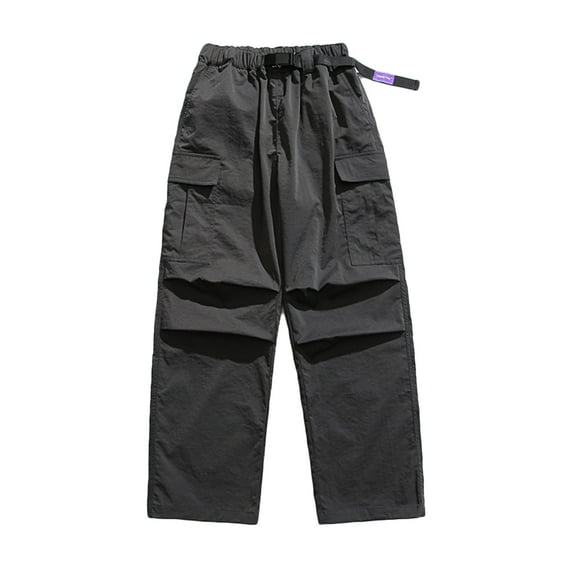 WREESH Men's Cargo Pants Wide Leg Sweatpants Outdoor Pants Straight-Leg Paratrooper Pants Casual Sports Pants Flat-Cut Pants Gray