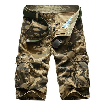 WREESH Men's Cargo Shorts Camouflage Shorts Casual Fashion Shorts with Multi-Pocket Button Zipper Short Pants Khaki