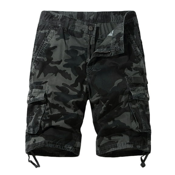 WREESH Men's Cargo Shorts Camouflage Shorts Casual Fashion Solid Shorts with Multi-Pocket Button Zipper Elastic Waist Shoort Shorts Dark Gray
