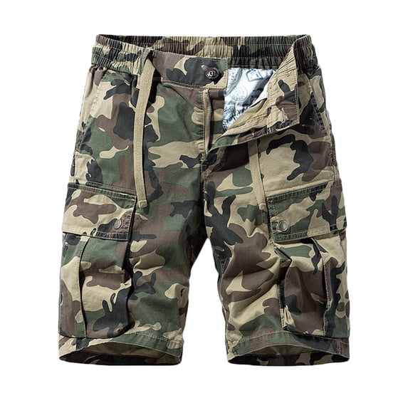 WREESH Men's Cargo Shorts Camouflage Shorts Fashion Casual Elastic Printing with Pockets Fitness Sports Shorts Khaki