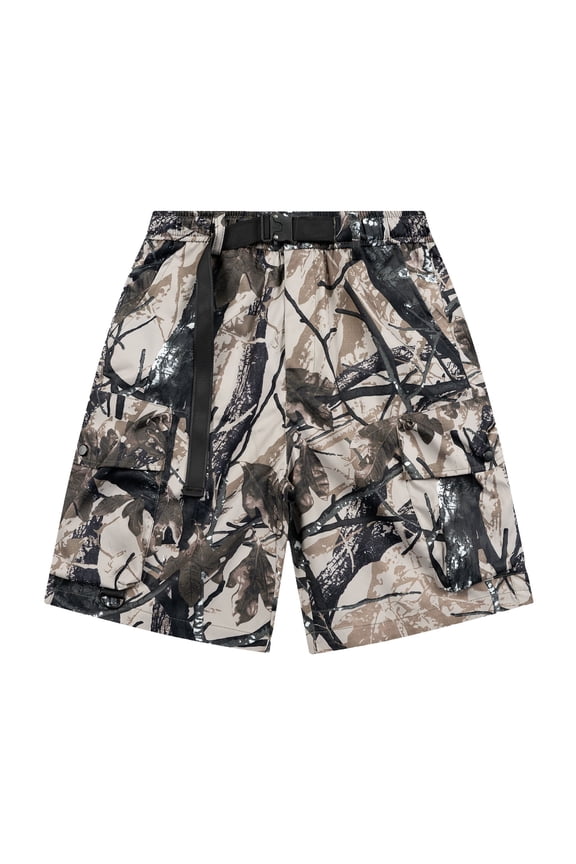 Men's Cargo Shorts Camouflage Shorts Fashion Sports Multi-Pockets Casual Summer Elastic Waistband Short Pants Black