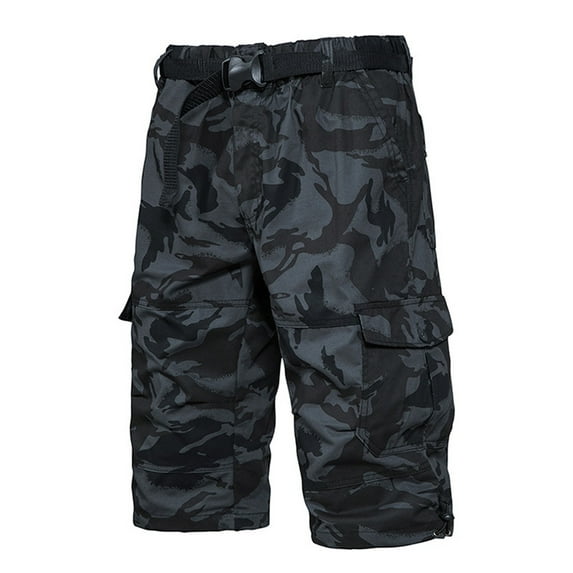 WREESH Men's Cargo Shorts Camouflage Work Shorts Mid-Waist Multi-Pocket Five-Piece Shorts Casual Shorts Sports Shorts Short Pants Outdoor Workout Shorts Black