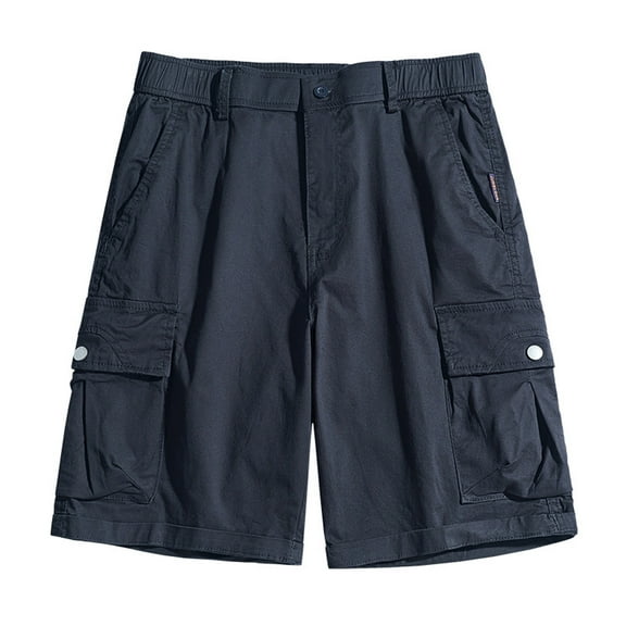 WREESH Men's Cargo Shorts Cargo Shorts Running Shorts Multiple Utility Pockets Elastic Waist Cotton Hiking Shorts Outdoor Workout Shorts Dark Blue