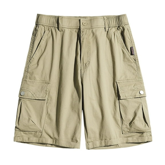 WREESH Men's Cargo Shorts Cargo Shorts Running Shorts Multiple Utility Pockets Elastic Waist Cotton Hiking Shorts Outdoor Workout Shorts Khaki