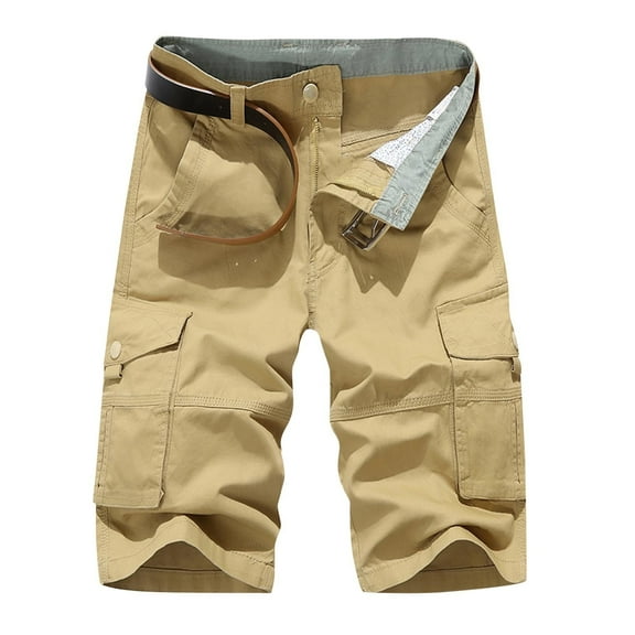 WREESH Men's Cargo Shorts Casual Fashion Shorts with Multi-Pocket Button Zipper Short Pants Outdoor Workout Shorts Khaki