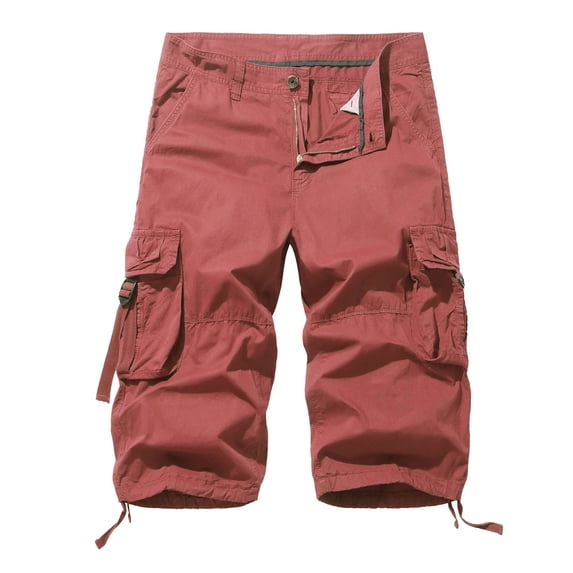 WREESH Men's Cargo Shorts Casual Fashion Solid Shorts with Multi-Pocket Button Zipper Elastic Waist Shoort Shorts Outdoor Workout Shorts Watermelon Red