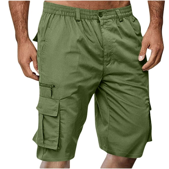 WREESH Men's Cargo Shorts Casual Fashion Solid Shorts with Multi-Pocket Button Zipper Elastic Waist Shoort Shorts Outdoor Workout Shorts Green