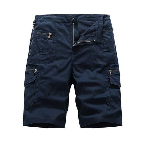 WREESH Men's Cargo Shorts Casual Fashion Solid Shorts with Multi-Pocket Button Zipper Short Pants Outdoor Workout Shorts Blue