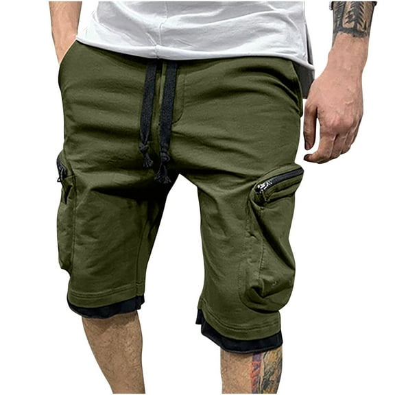 WREESH Men's Cargo Shorts Casual Solid Color Casual Drawstring Pockets Elastic Sports Shorts Outdoor Workout Shorts Green