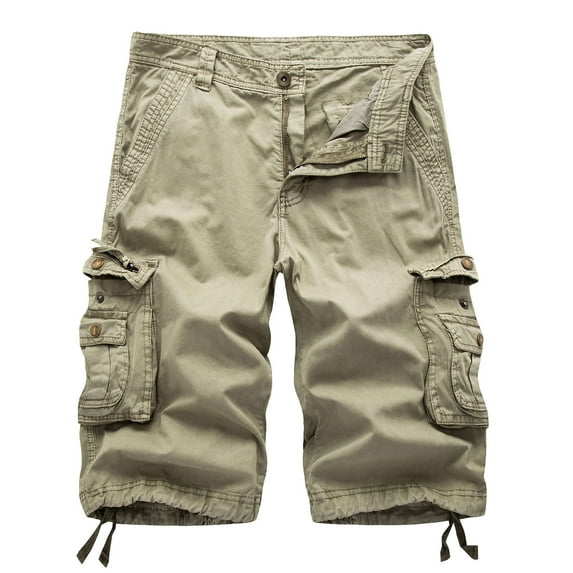 WREESH Men's Cargo Shorts Casual Solid Color Outdoors Pocket Beach Work Trouser Tactical Shorts Khaki