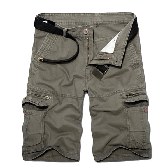 WREESH Men's Cargo Shorts Casual Solid Fashion Zipper Button Pockets Cropped Cargo Shorts Outdoor Workout Shorts Gray