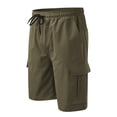 thumbnail image 1 of WREESH Men's Cargo Shorts Casual Solid Knee Length Cargo Multi Pockets Fashion Short Pants Outdoor Workout Shorts Olive Green, 1 of 5