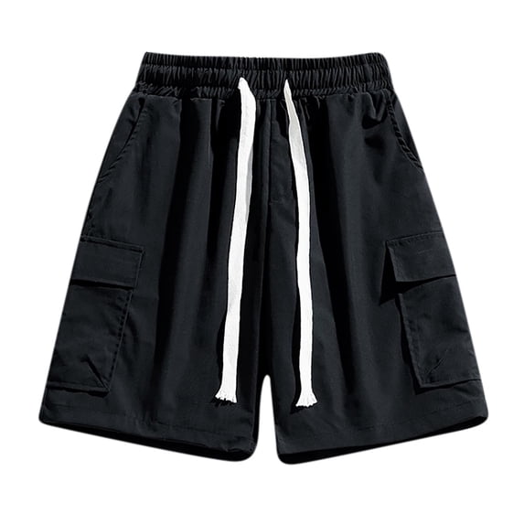 WREESH Men's Cargo Shorts Casual Sprorts Shorts Outdoor Workout Shorts Elastic Waist Drawstring Shorts with Multi Pockets Black