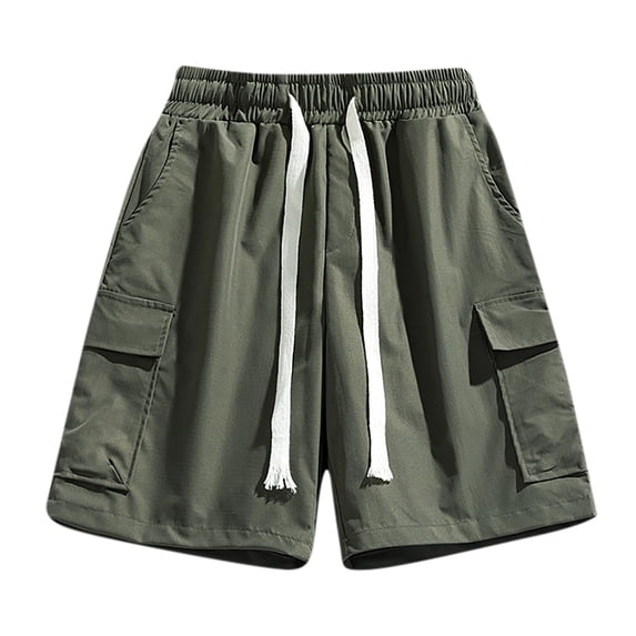 WREESH Men's Cargo Shorts Casual Sprorts Shorts Outdoor Workout Shorts Elastic Waist Drawstring Shorts with Multi Pockets Olive Green