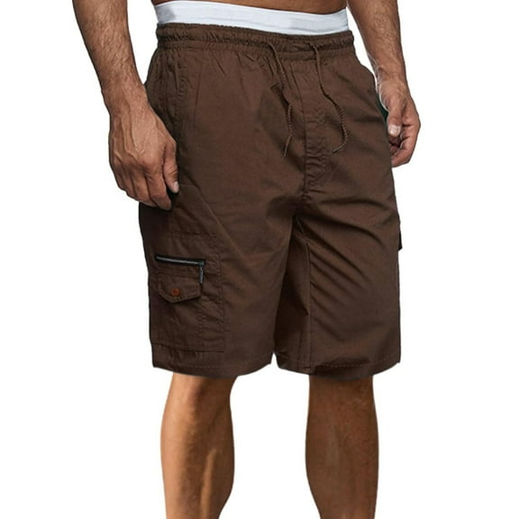 WREESH Men's Cargo Shorts Light Clothes Casual Solid Pocket Elastic Waist Straight Short Pants Sport Shorts Outdoor Workout Shorts Brown