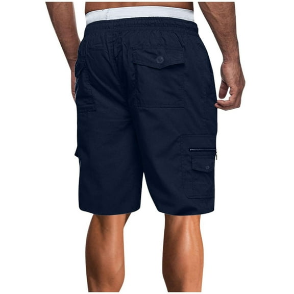 WREESH Men's Cargo Shorts Light Clothes Casual Solid Pocket Elastic Waist Straight Short Pants Sport Shorts Outdoor Workout Shorts Navy