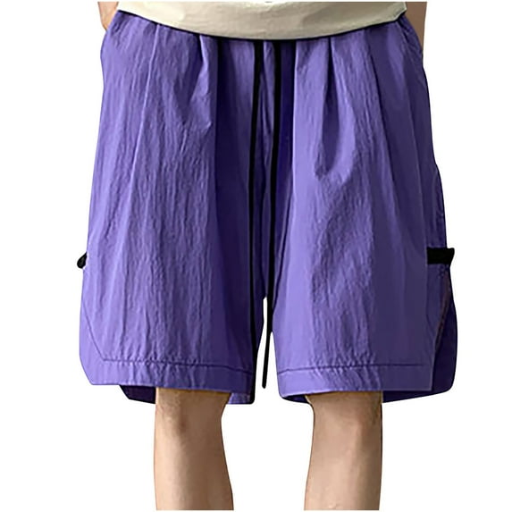 WREESH Men's Cargo Shorts Lightweight Quick-Dry Shorts Plus Size Wide-Leg Shorts Solid Color Drawstring Pocket Quick Drying Casual Work Shorts. Purple