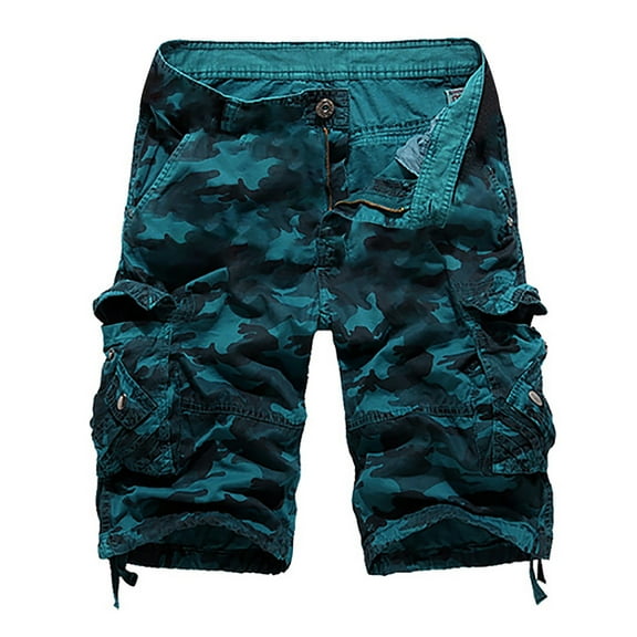 WREESH Men's Cargo Shorts Military Camouflage Tactical Pants Shorts Multi Pocket Cargo Pants Loose Casual Pants Straight Leg Shorts Blue
